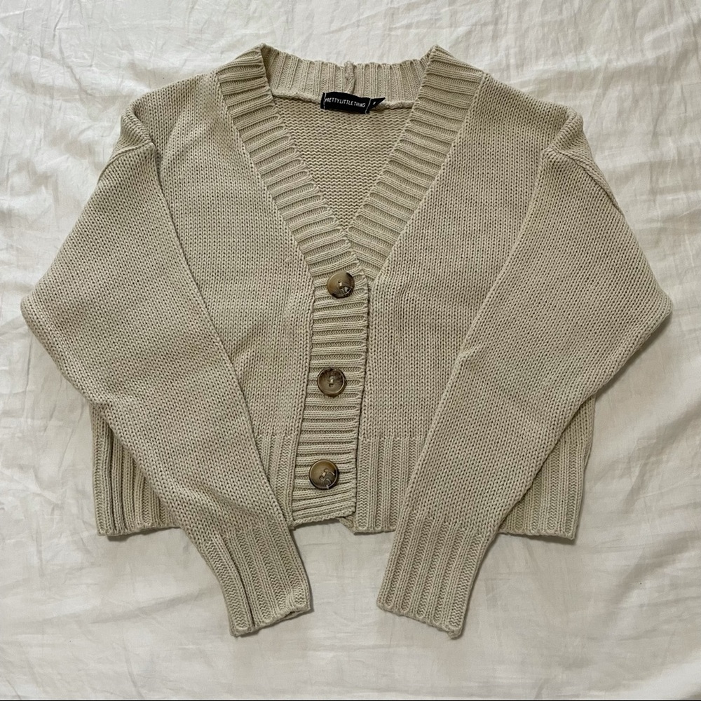 Oatmeal Beige PLT Cropped Cardigan
